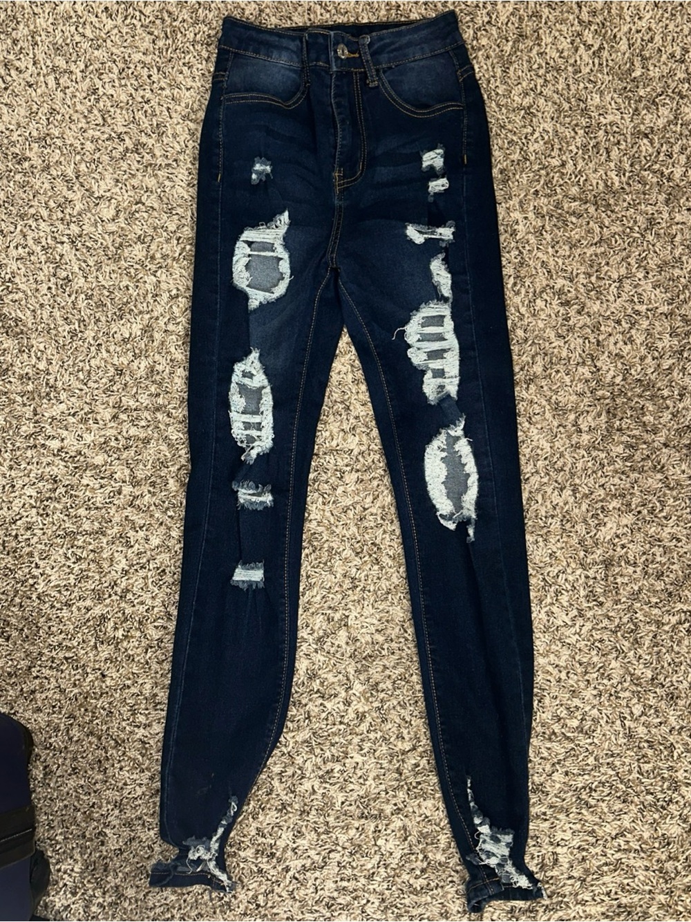 SHEIN Dark Blue Ripped Skinny Jeans